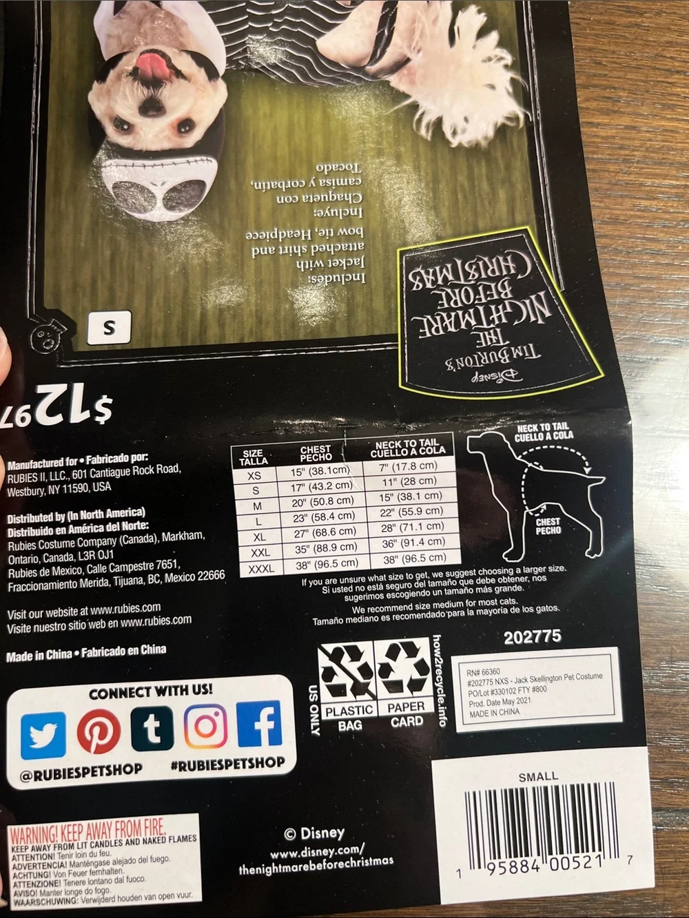 Disney Jack Skellington Pet Costume - Black & White